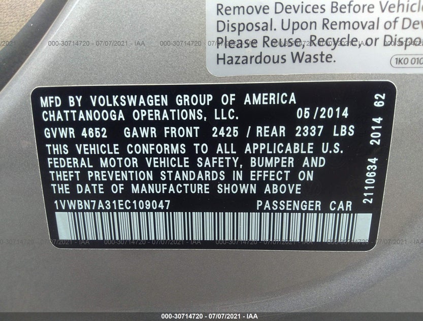 1VWBN7A31EC109047