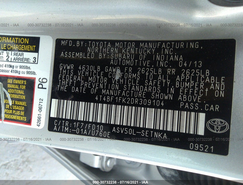 4T4BF1FK2DR309104