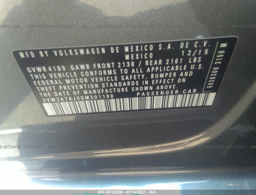 3VW267AJ0GM301198