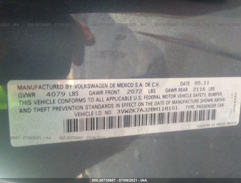 3VW2K7AJ2BM118101