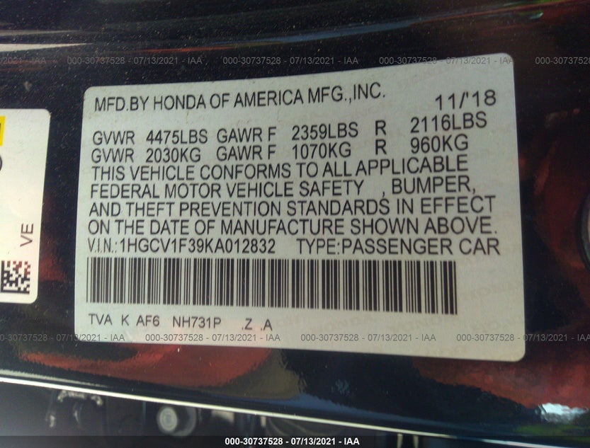 1HGCV1F39KA012832