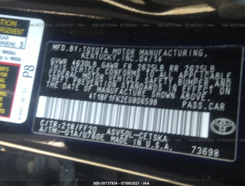 4T1BF1FK2EU806598