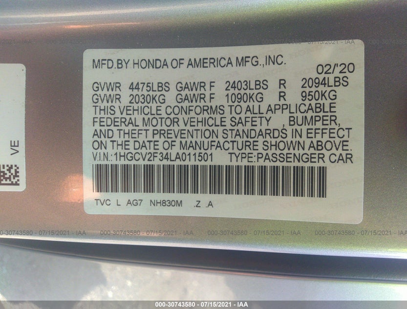 1HGCV2F34LA011501