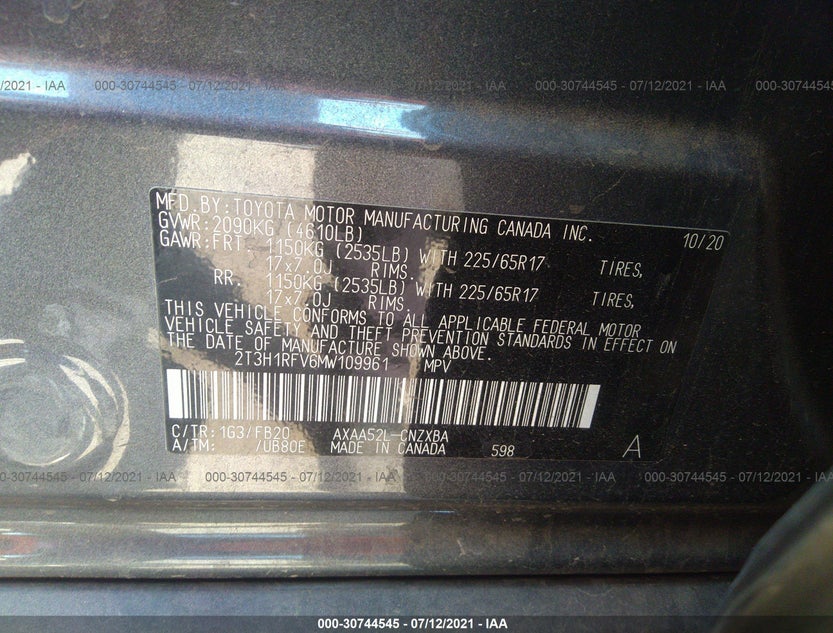 2T3H1RFV6MW109961