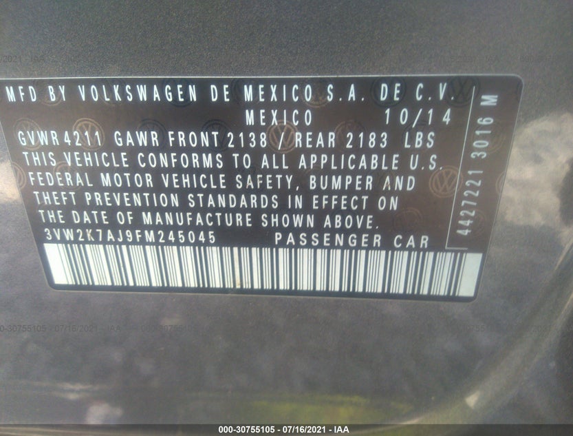 3VW2K7AJ9FM245045