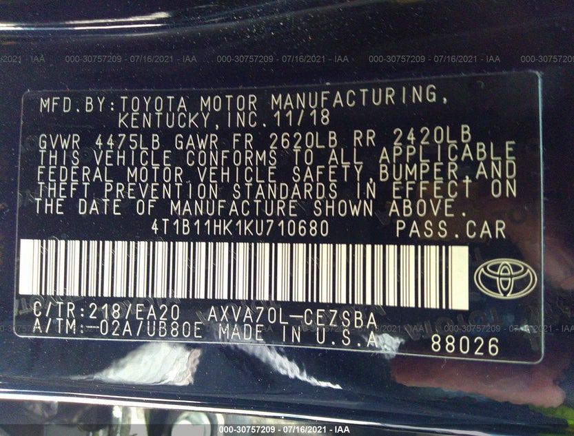 4T1B11HK1KU710680
