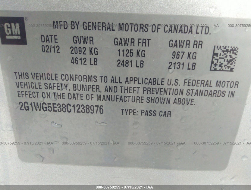 2G1WG5E38C1238976