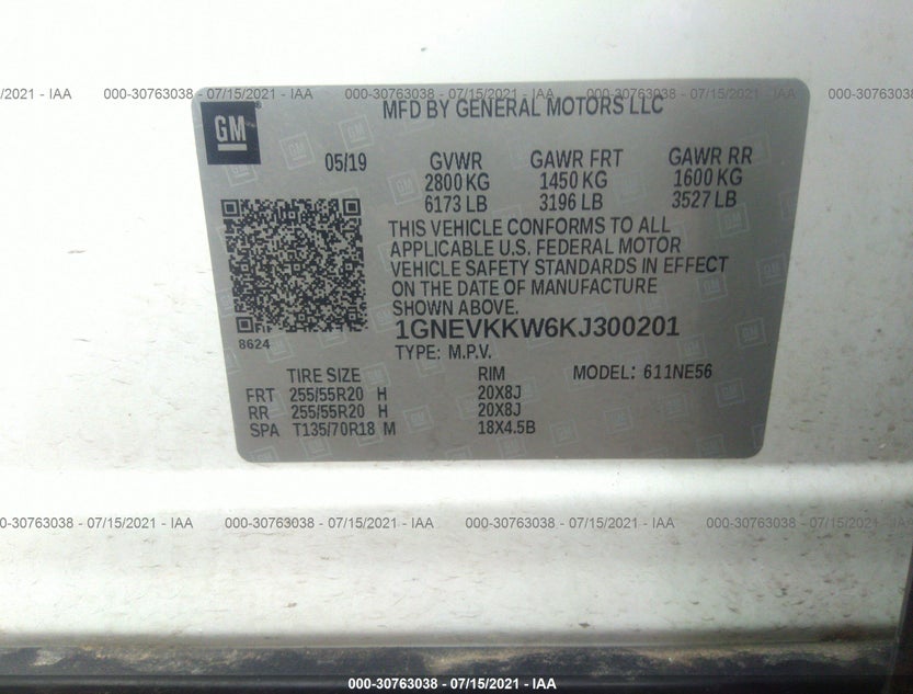 1GNEVKKW6KJ300201