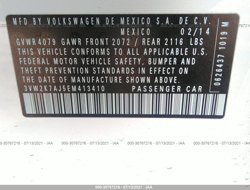 3VW2K7AJ5EM413410