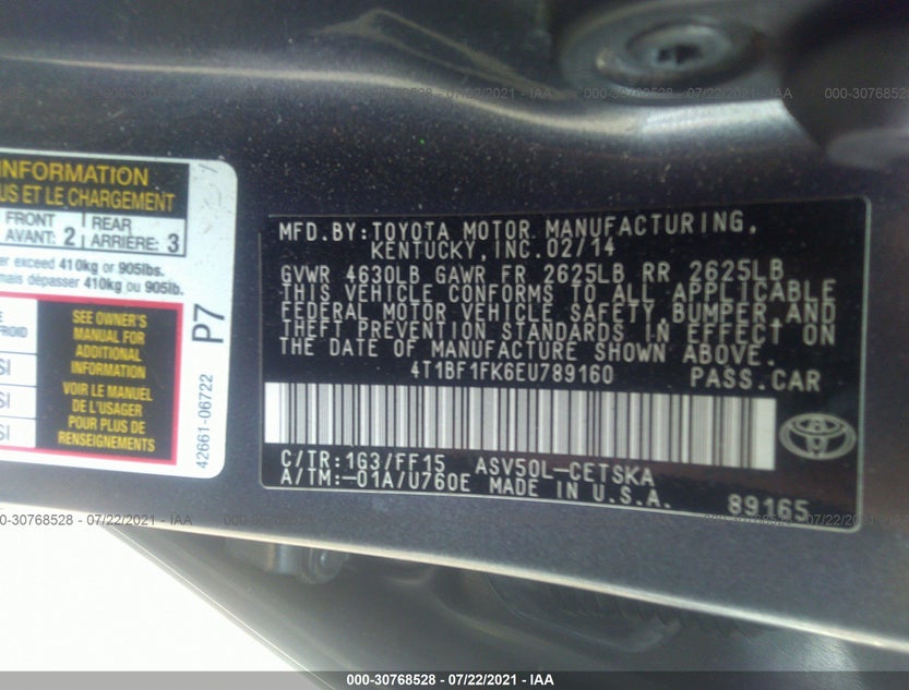 4T1BF1FK6EU789160
