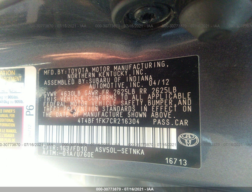 4T4BF1FK7CR216304
