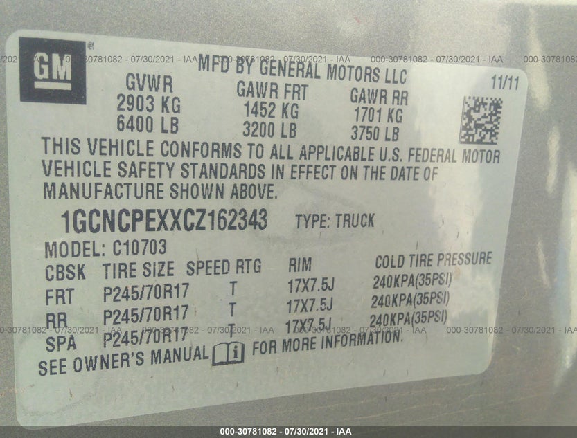 1GCNCPEXXCZ162343