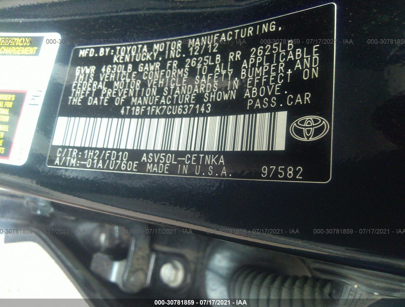 4T1BF1FK7CU637143