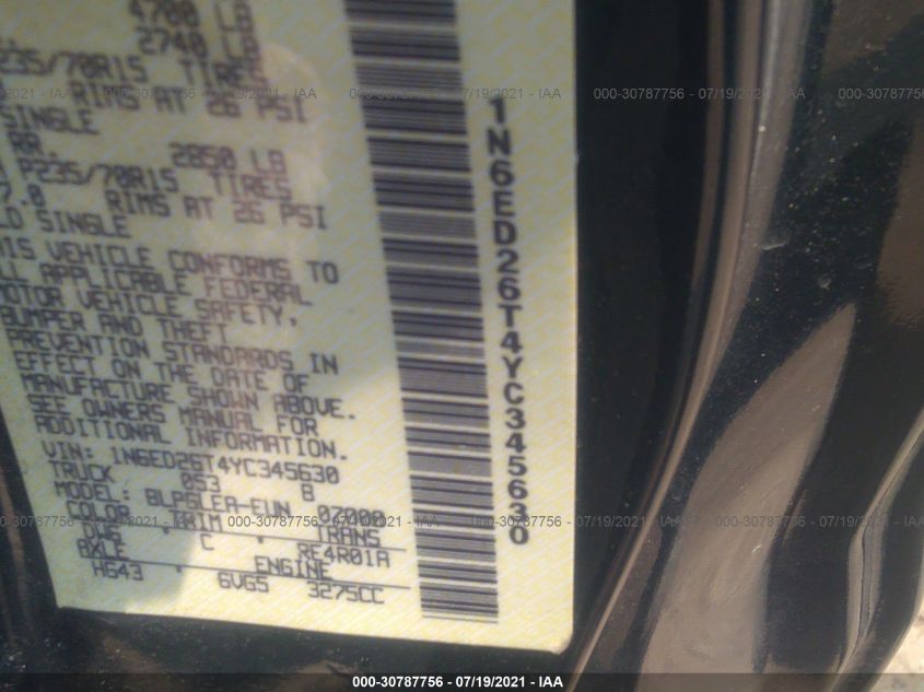 2000 Nissan Frontier 2Wd Xe/Se VIN: 1N6ED26T4YC345630 Lot: 30787756