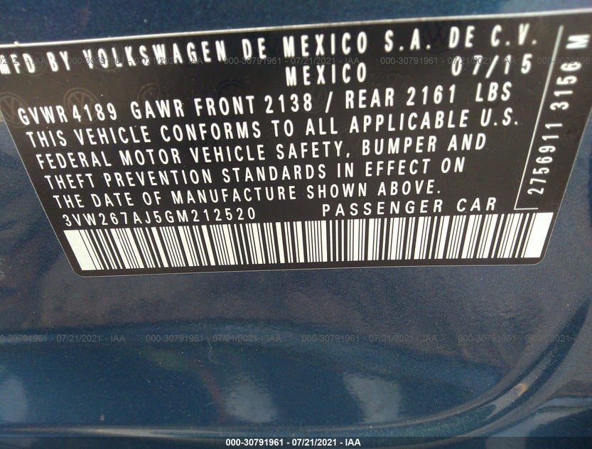 3VW267AJ5GM212520
