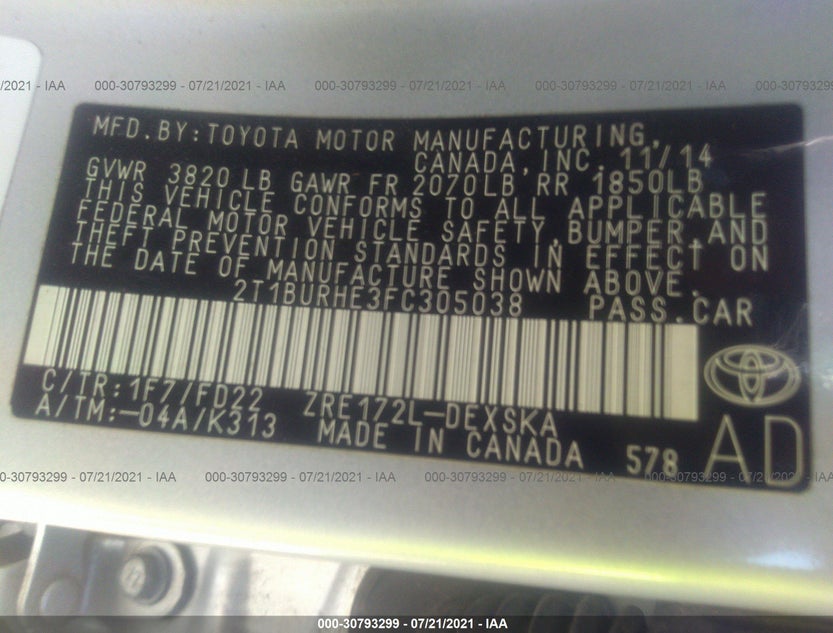 2T1BURHE3FC305038