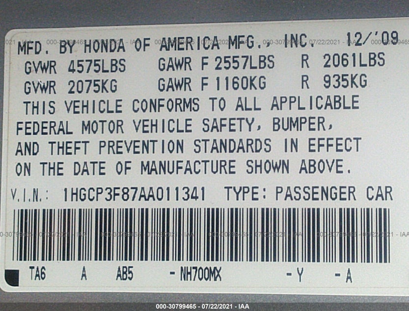1HGCP3F87AA011341