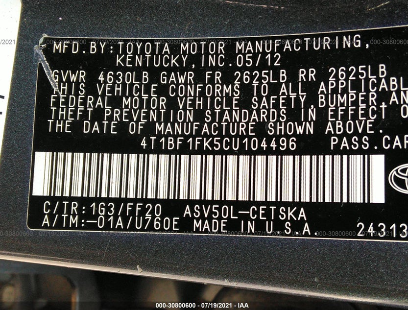 4T1BF1FK5CU104496