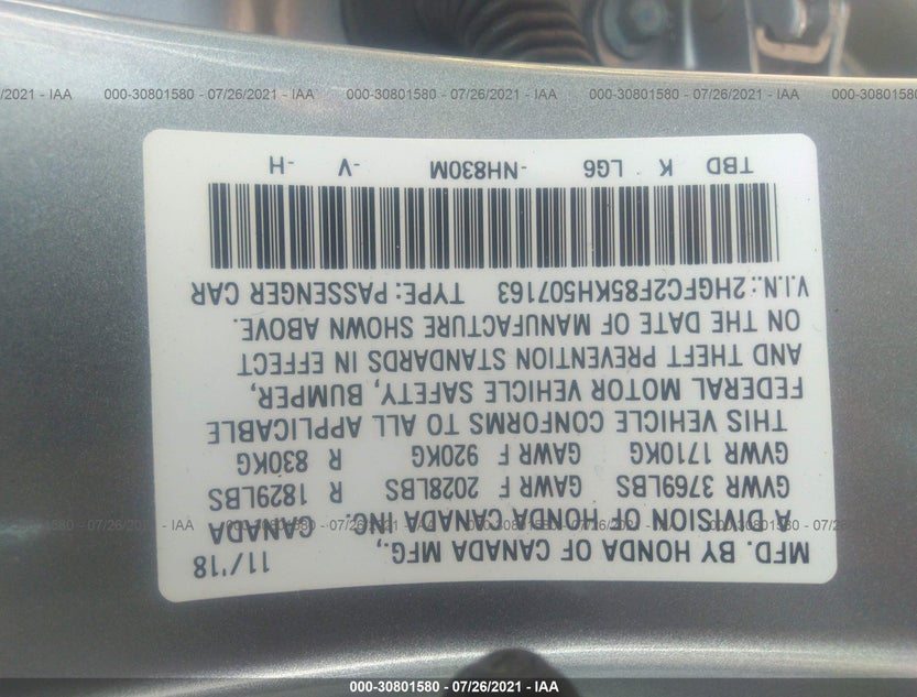 2HGFC2F85KH507163