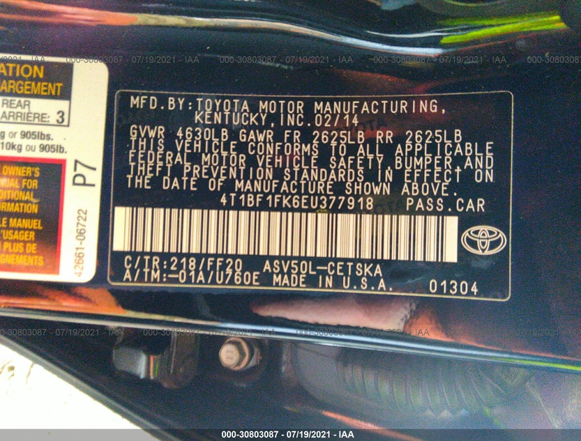 4T1BF1FK6EU377918