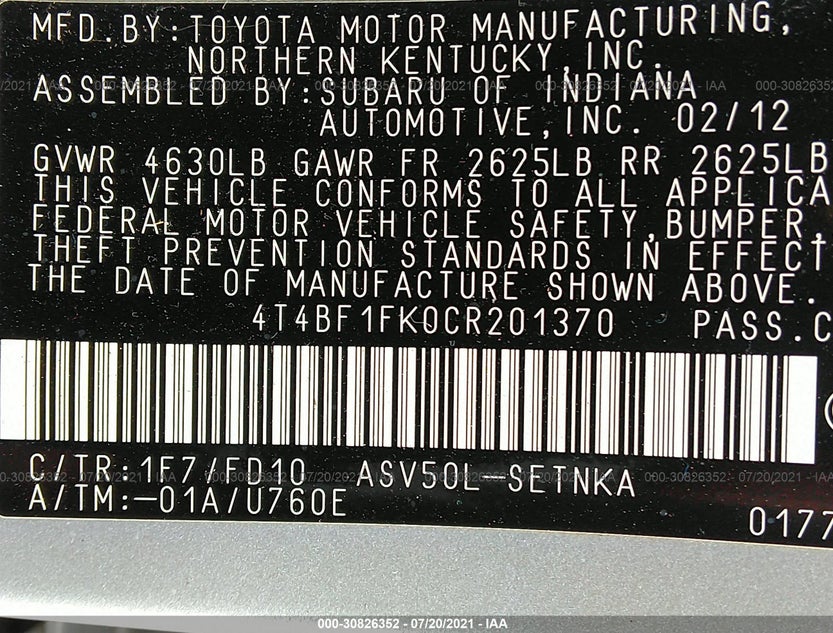 4T4BF1FK0CR201370
