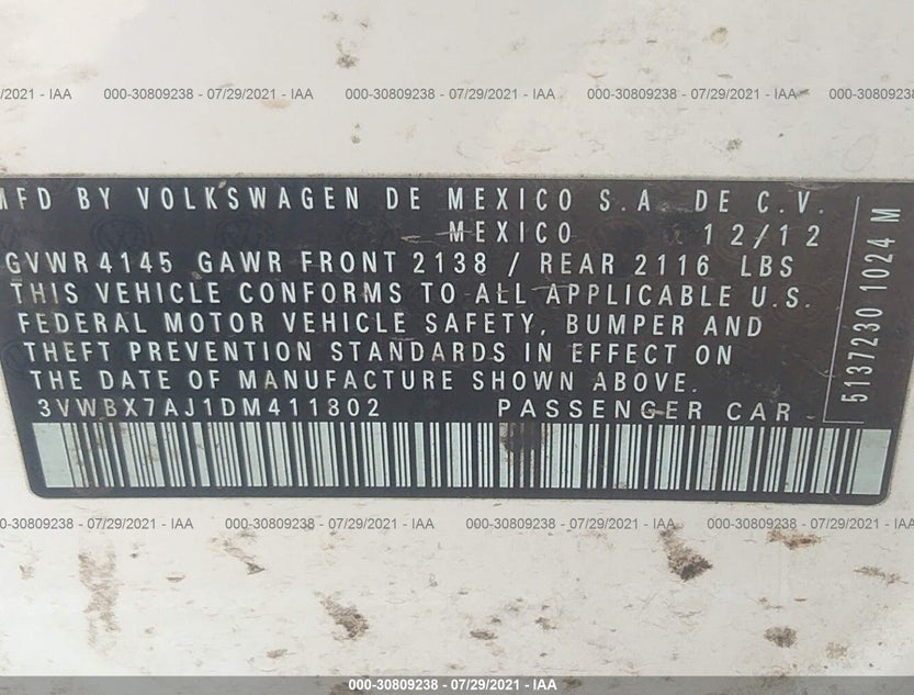 3VWBX7AJ1DM411802