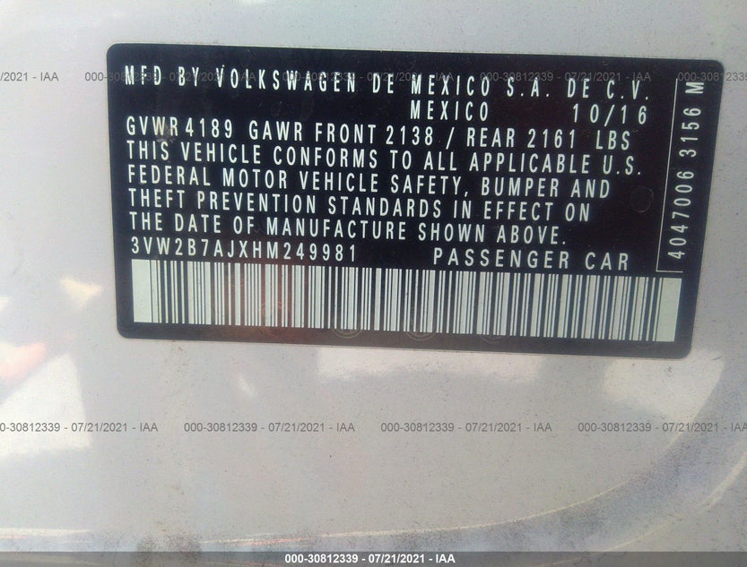3VW2B7AJXHM249981