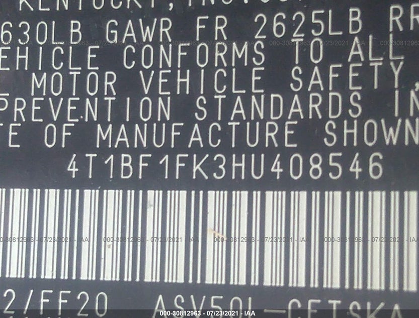 4T1BF1FK3HU408546