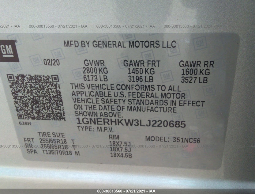 1GNERHKW3LJ220685