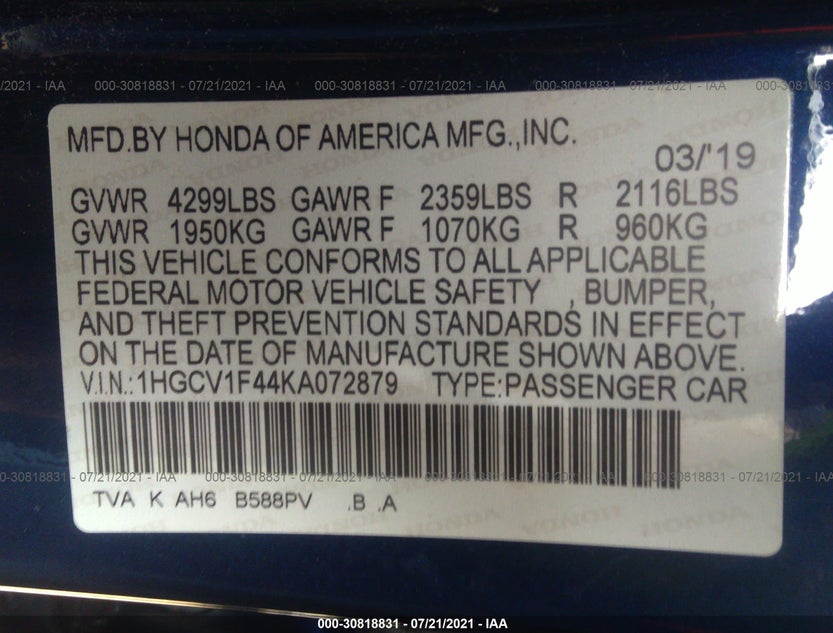 1HGCV1F44KA072879