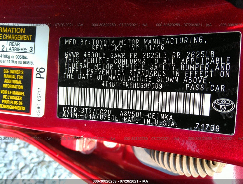 4T1BF1FK6HU699009