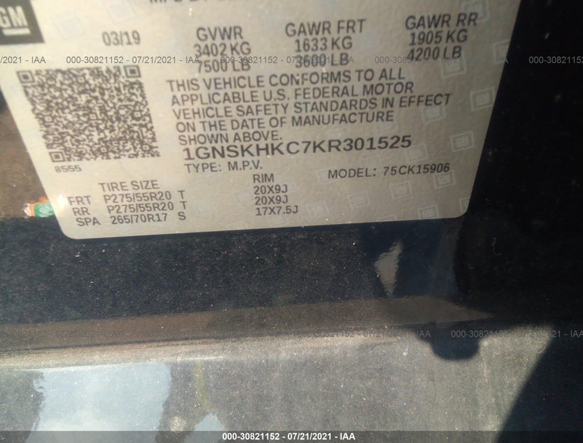 1GNSKHKC7KR301525