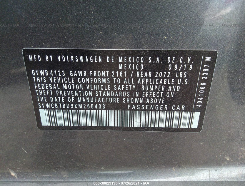 3VWCB7BU9KM265433