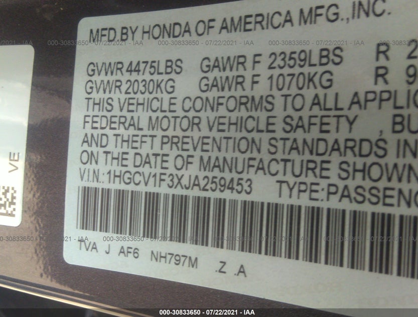 1HGCV1F3XJA259453