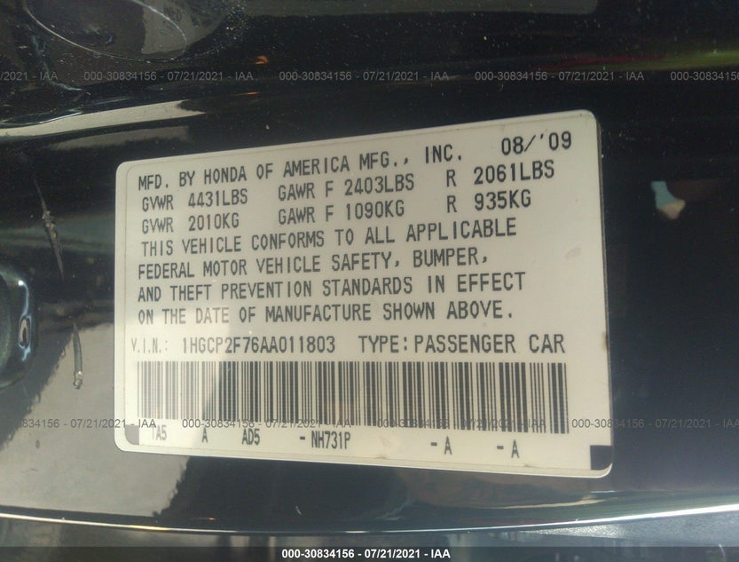 1HGCP2F76AA011803