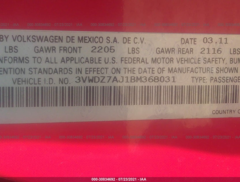 3VWDZ7AJ1BM368031