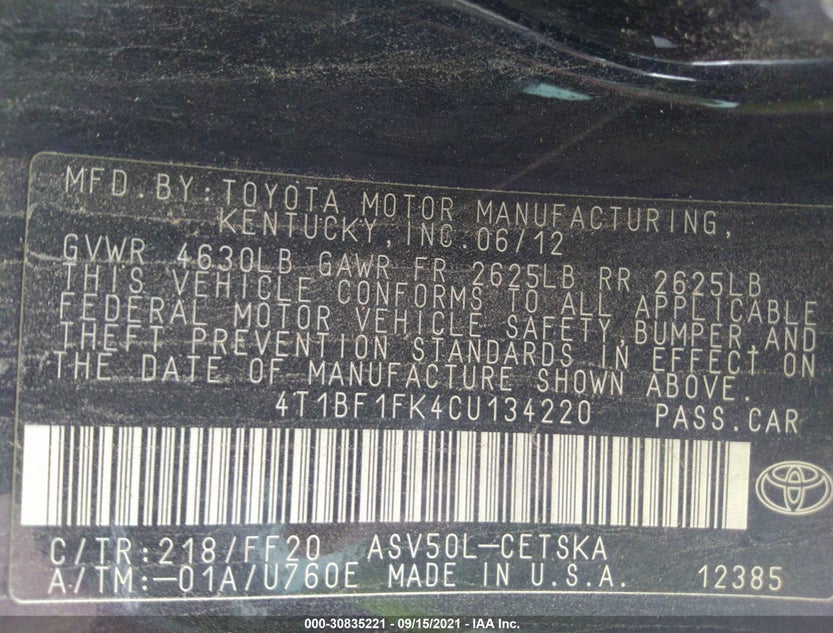 4T1BF1FK4CU134220