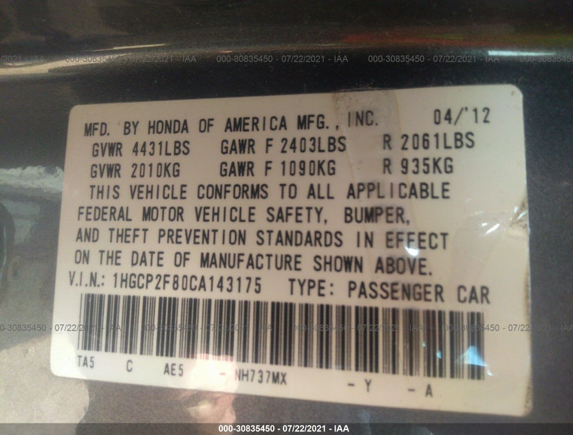 1HGCP2F80CA143175