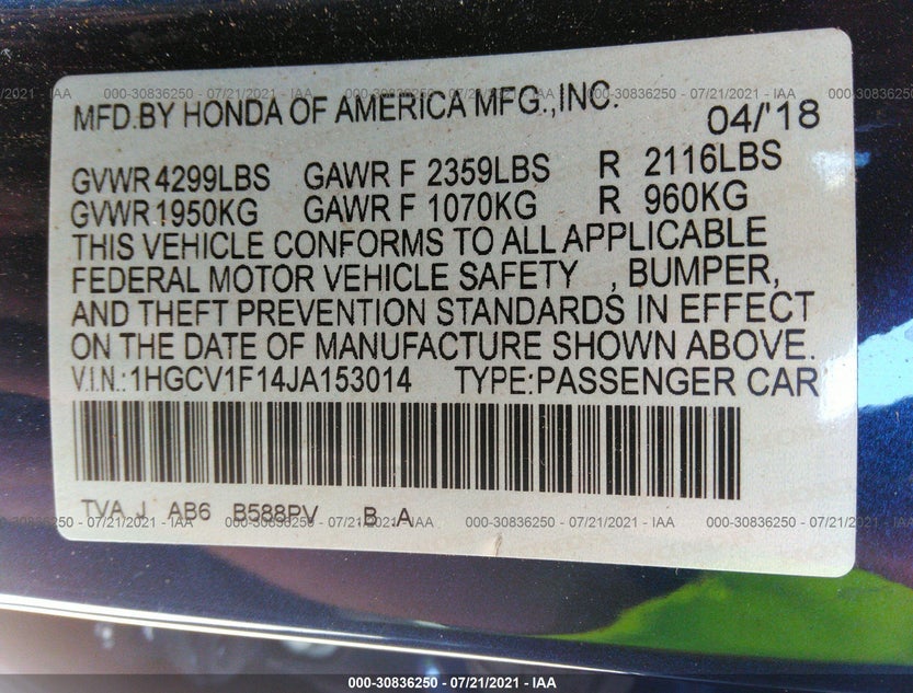 1HGCV1F14JA153014