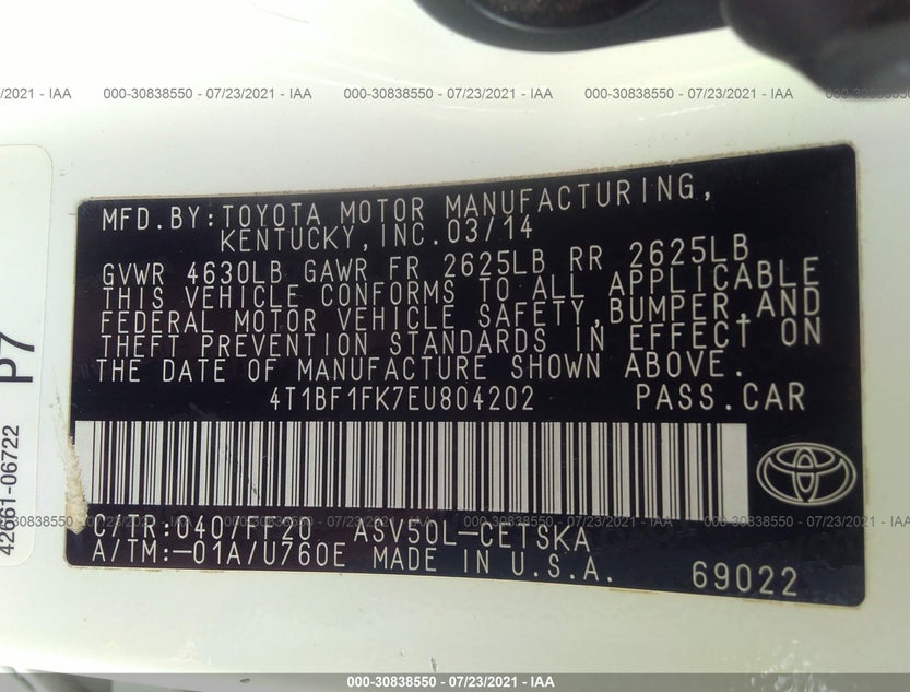 4T1BF1FK7EU804202