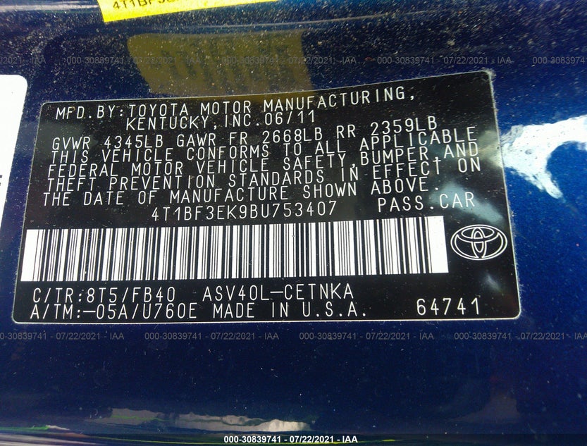 4T1BF3EK9BU753407
