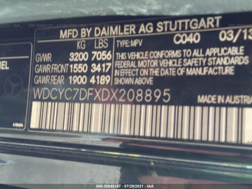 VIN WDCYC7DFXDX208895 2013 Mercedes-Benz G-Class, G... no.9