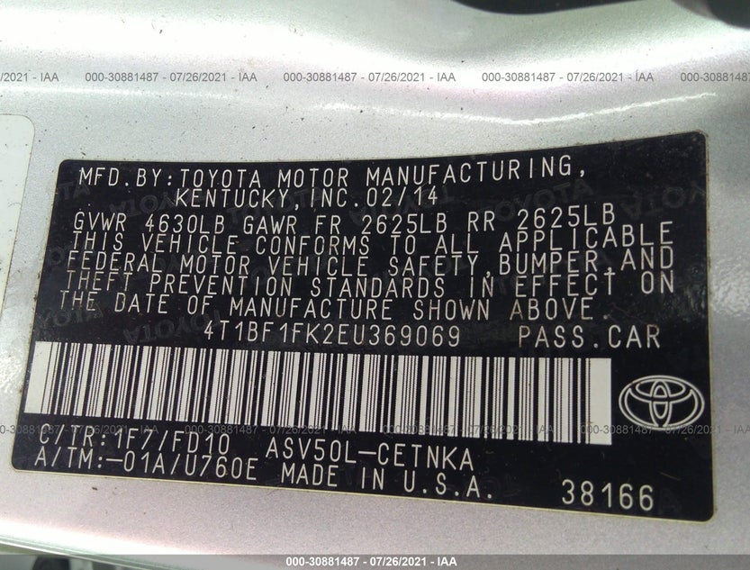 4T1BF1FK2EU369069