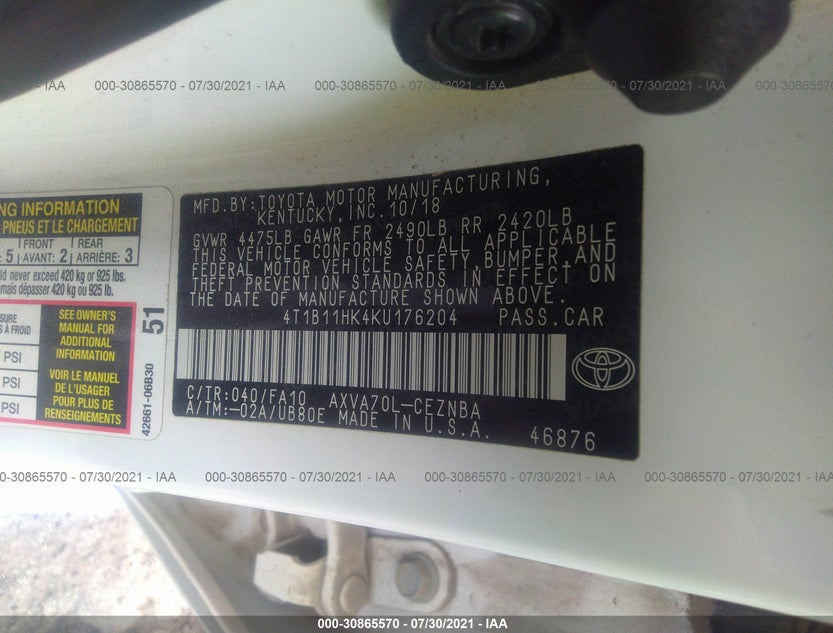 4T1B11HK4KU176204