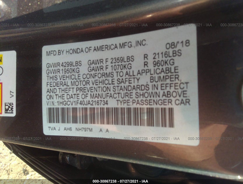 1HGCV1F40JA216734