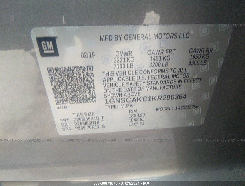 1GNSCAKC1KR290364