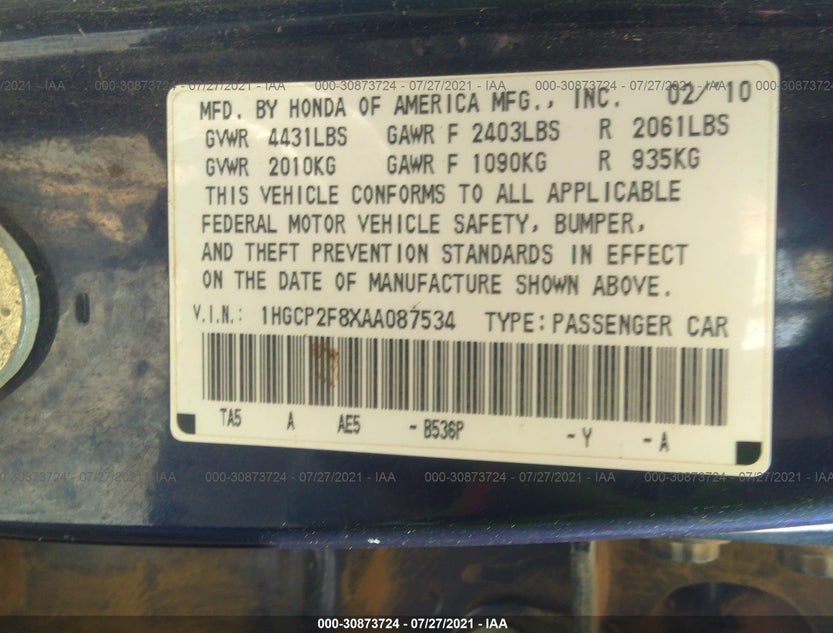 1HGCP2F8XAA087534