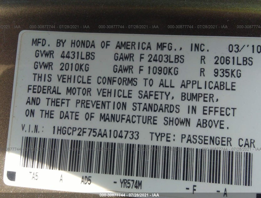 1HGCP2F75AA104733