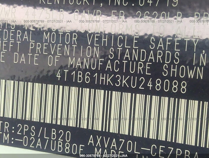 4T1B61HK3KU248088