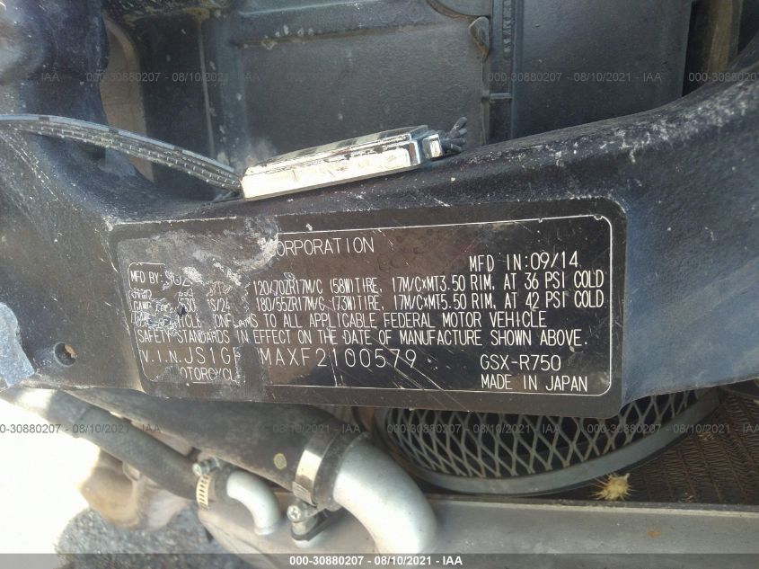 2015 Suzuki Gsx-R750 VIN: JS1GR7MAXF2100579 Lot: 30880207